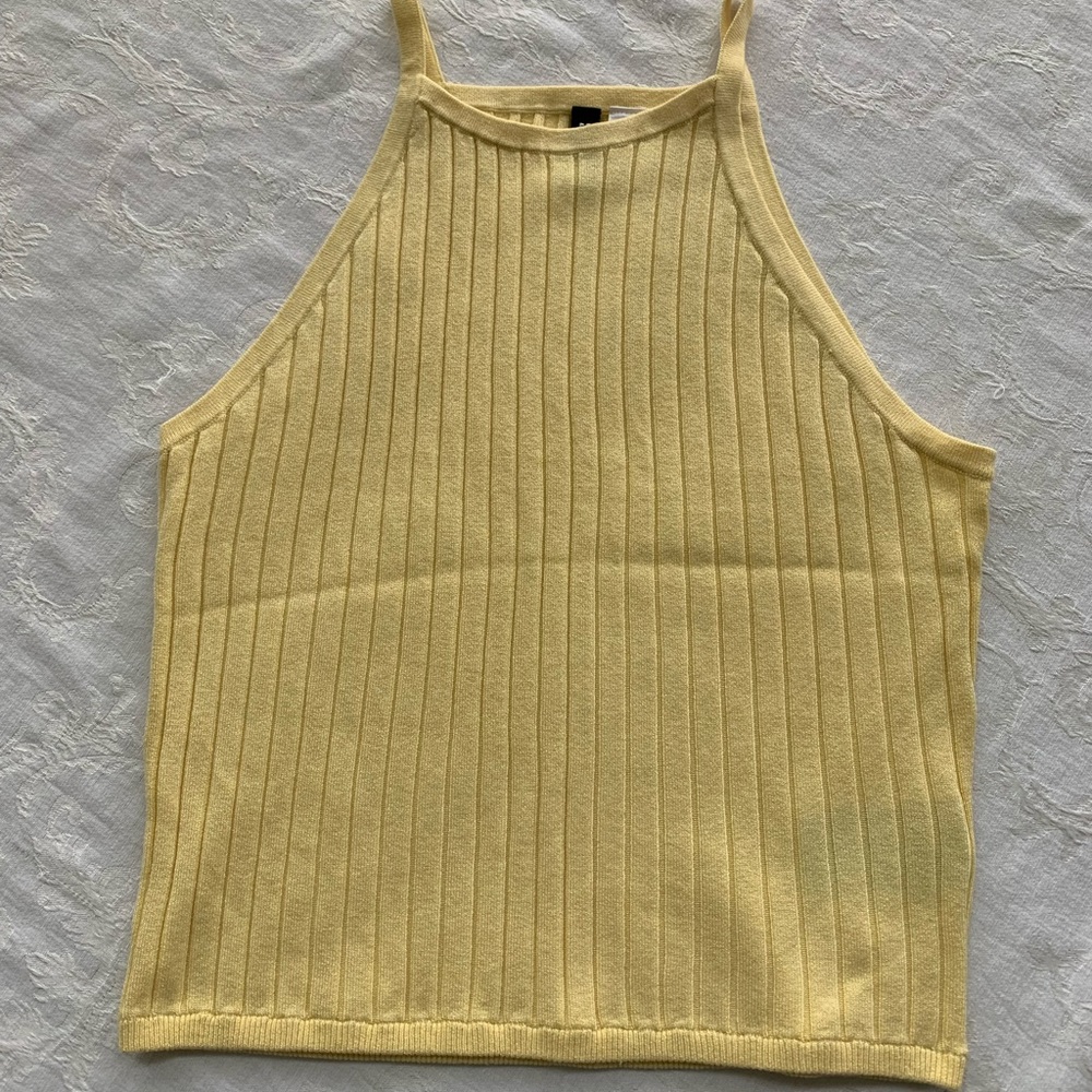 Butter yellow ribbed knit halter top